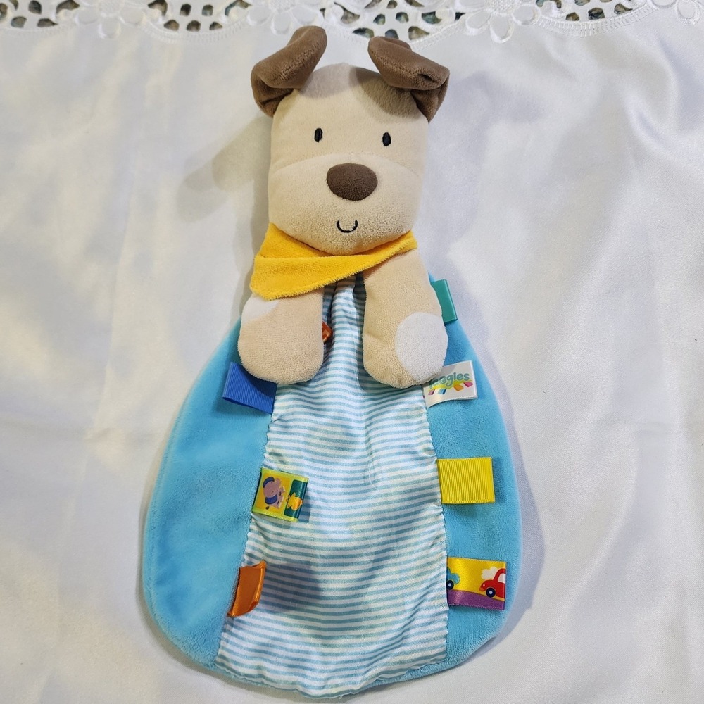 Taggies Puppy Dog Blue Striped Plush Lovey Security Blanket Sensory Toy T30123